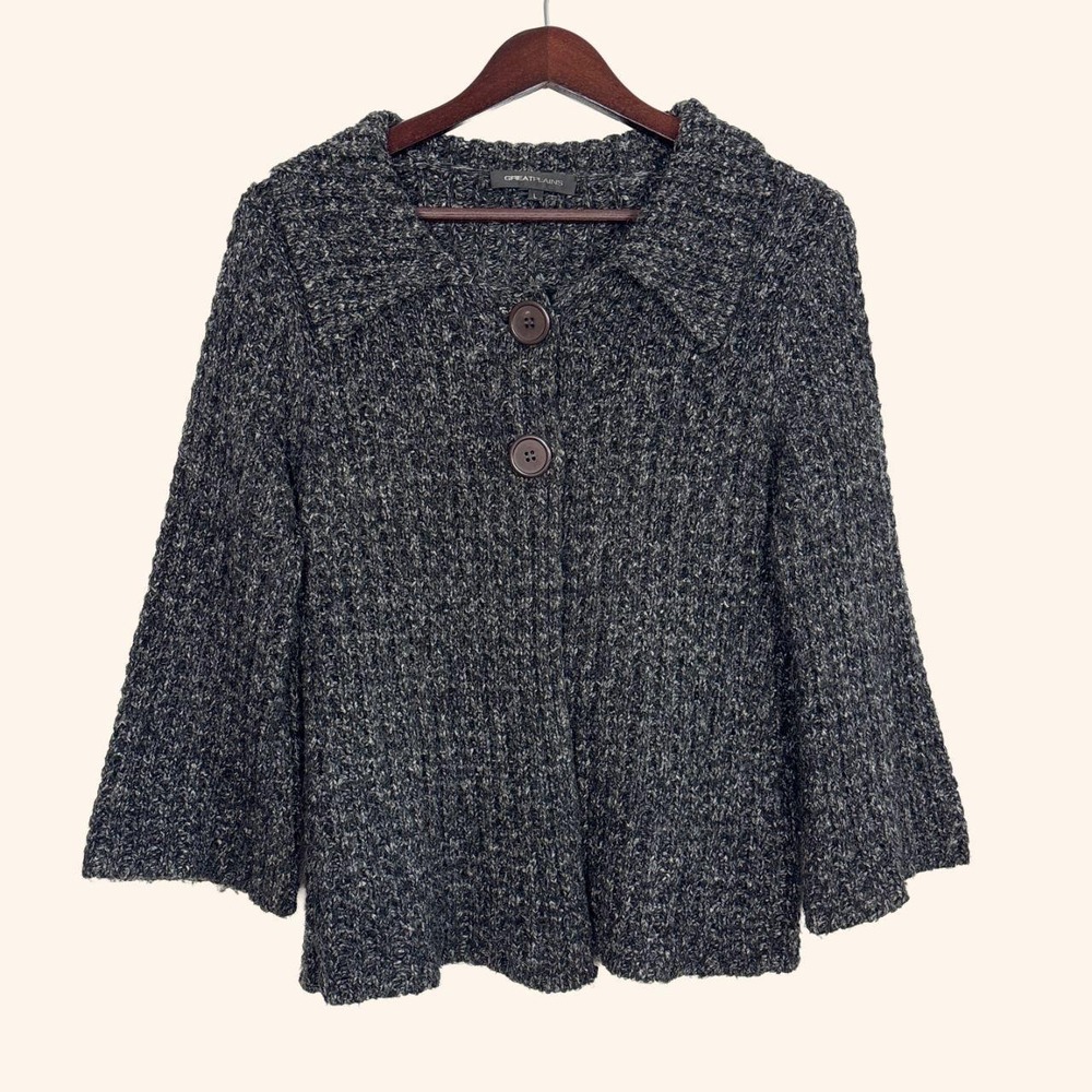 Wool and Mohair Blend Marled Knit Cardigan
